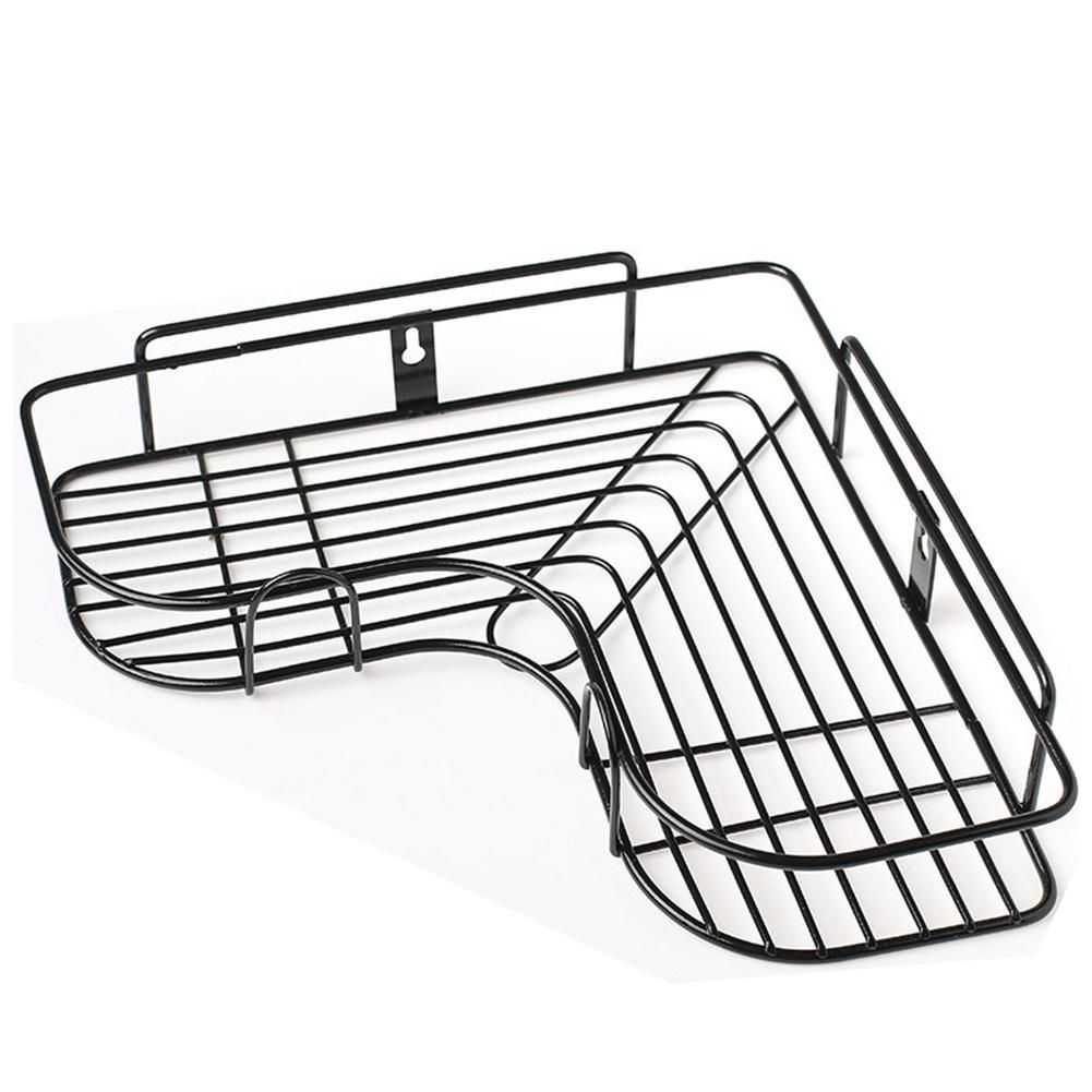 Anti-swing Corner Iron Shower Caddy Basket Shelf with 2 Hooks, No Drilling Traceless Strong Adhesive Shower Wall-mounted Shelf, Waterproof & Rustproof Black Triangular Bathroom Shower Storage Organizer Shower Rack for Bathroom Kitchen Balcony