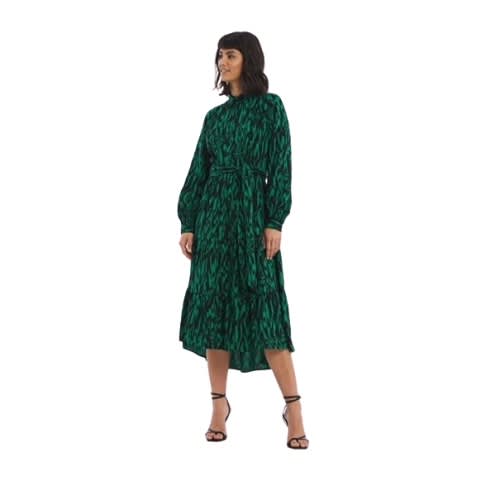 Women Plus Size Print Deeper Hem Dress - Green