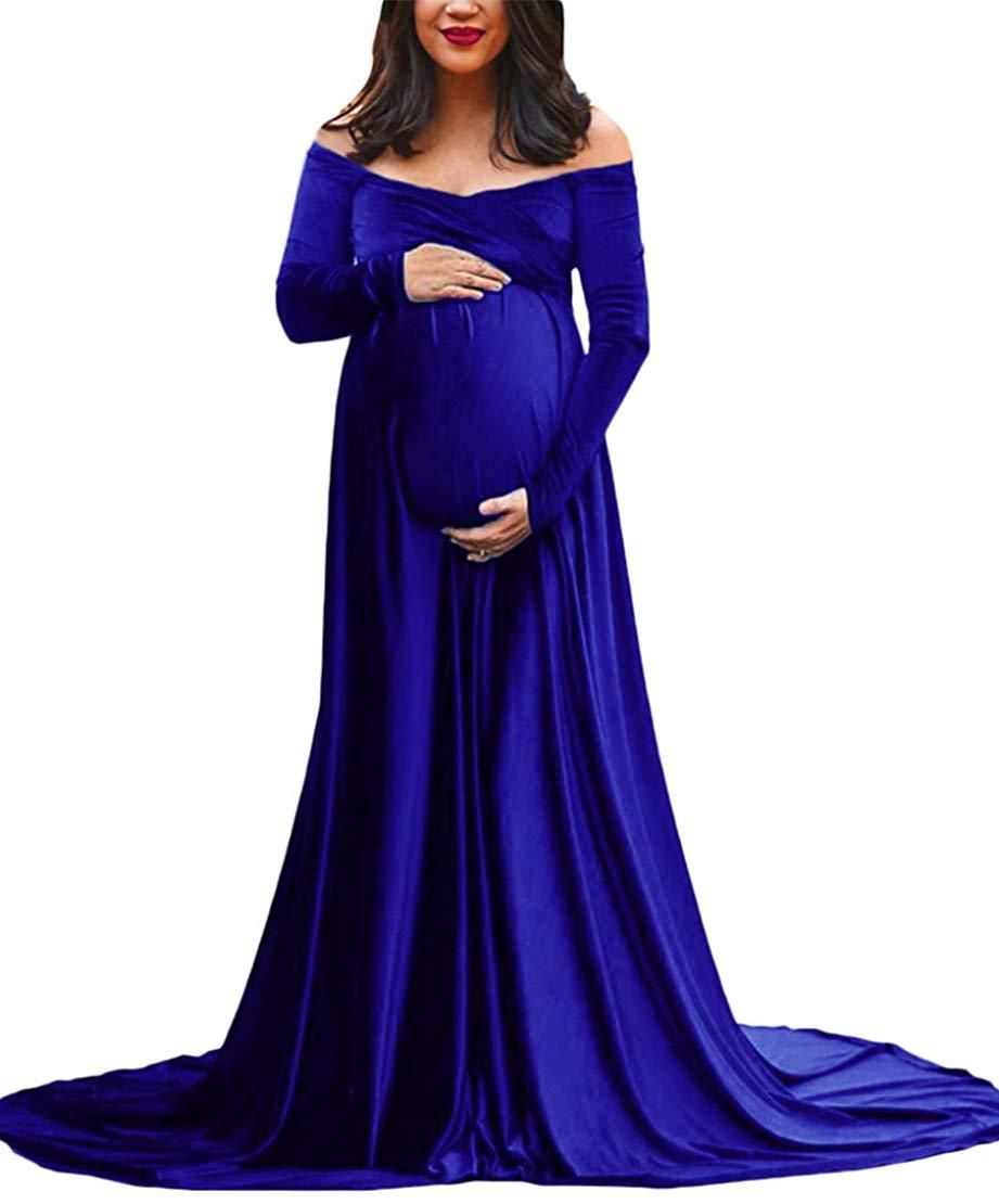 Velvet Pregnancy Maxi Gowns Poshoot Baby Shower Dress For