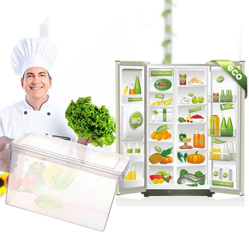 Refrigerator Food Storage Bins, Storage Box,Food Containers With Lid For Kitchen Fridge Cabinet Freezer Organizer( Food Not Included) Handle Refrigerator Box