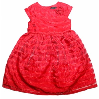 Organza Stripe Rosette Dress - Red