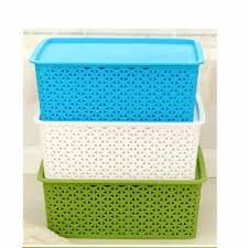 Plastic Storage Stackable Basket Container Box With Lid