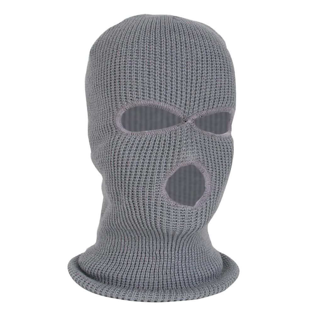 Winter 3 Holes Warm Knitted Balaclava Knitted Full Face Ski Mask Gray