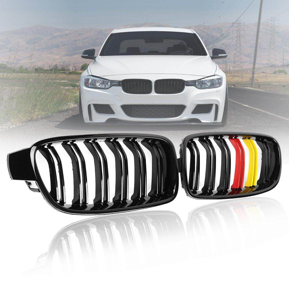 Pair Gloss Black M- Double Slat Front Kidney Grille For F30 F31 F35 F80 12-17