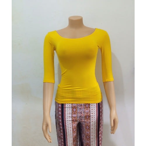 3/4 Ladies Round Neck Bodyhug Top - Yellow