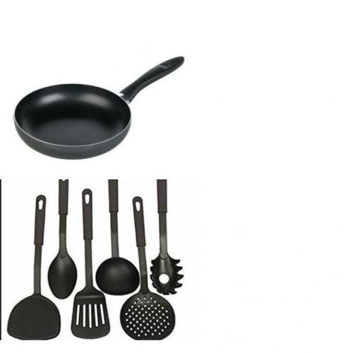 6 Silicon Cooking Spoons And Non Stick Frying Pan 24cm