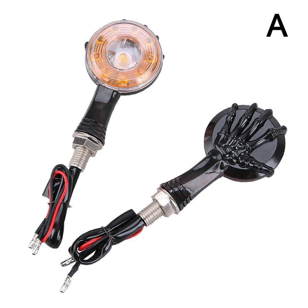 1 Pair 12V Skull Skeleton Chrome LED Motorcycle Turn Signal