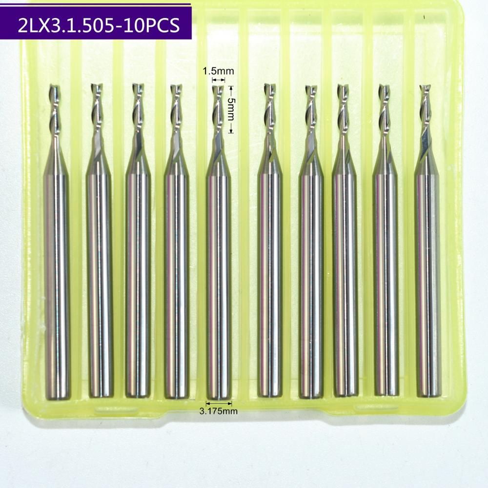 3.175mm*1.5mm*5mm 10pcs 2 Flutes End Mill Cnc Milling Cutter