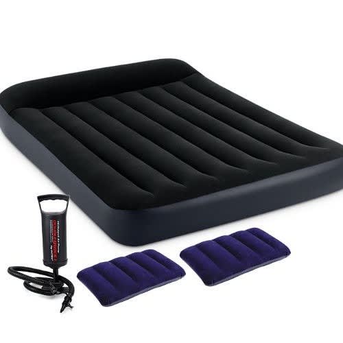 Inflatable 2-3 Person Downy Airbed With Pump + Two Pillows - Black