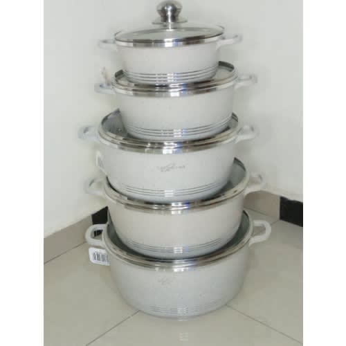 Non-Stick Marble Coating Die-Cast Cookware - 10 Pieces Set - White