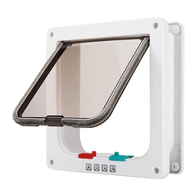 Lockable 4-Way Locking Pet Door Dog Gate Kitten Cat Flap Door White S