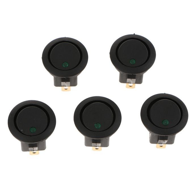 5 Pieces 12V 16A 3-PIN Dot Led Round Rocker Toggle Switch Green Light