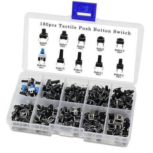 180 Pcs 10 Values Tactile Push Button Switch Mini Momentary