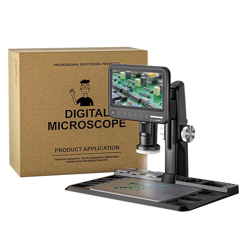 Professional Digital Microscope 12 Million Pixels 7inch IPS Touching Screen 50-1600X Magnification Soldering Microscope Picture Taking Video Recording Maintenance Workbench with LED Shadowless Lamp Compatible with PC Wins and MACOS System