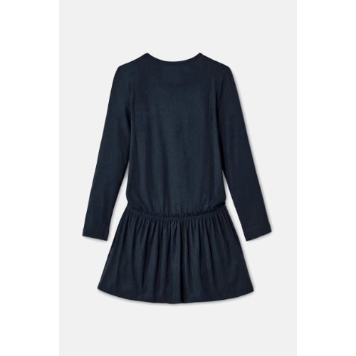 Girl Textured Dress - Long Sleeve - Navy Blue