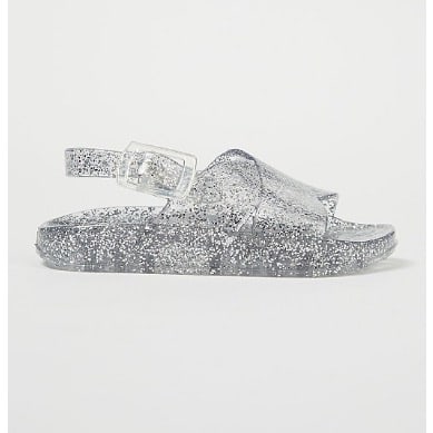 Silver Glitter Cross Strap Jelly Sandals