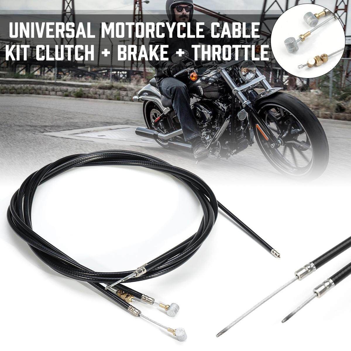 Universal Black Motorcycle Cable Set Kit Clutch, Brake, Throttle Harness Wires