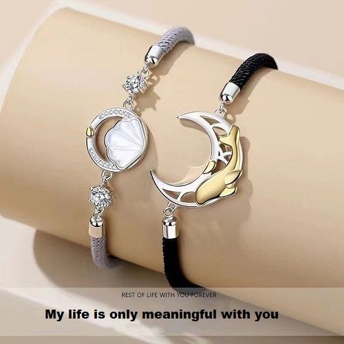 S925 Silver 2Pcs/set Couple Bracelet Hand Rope Fritillaria Adjustable