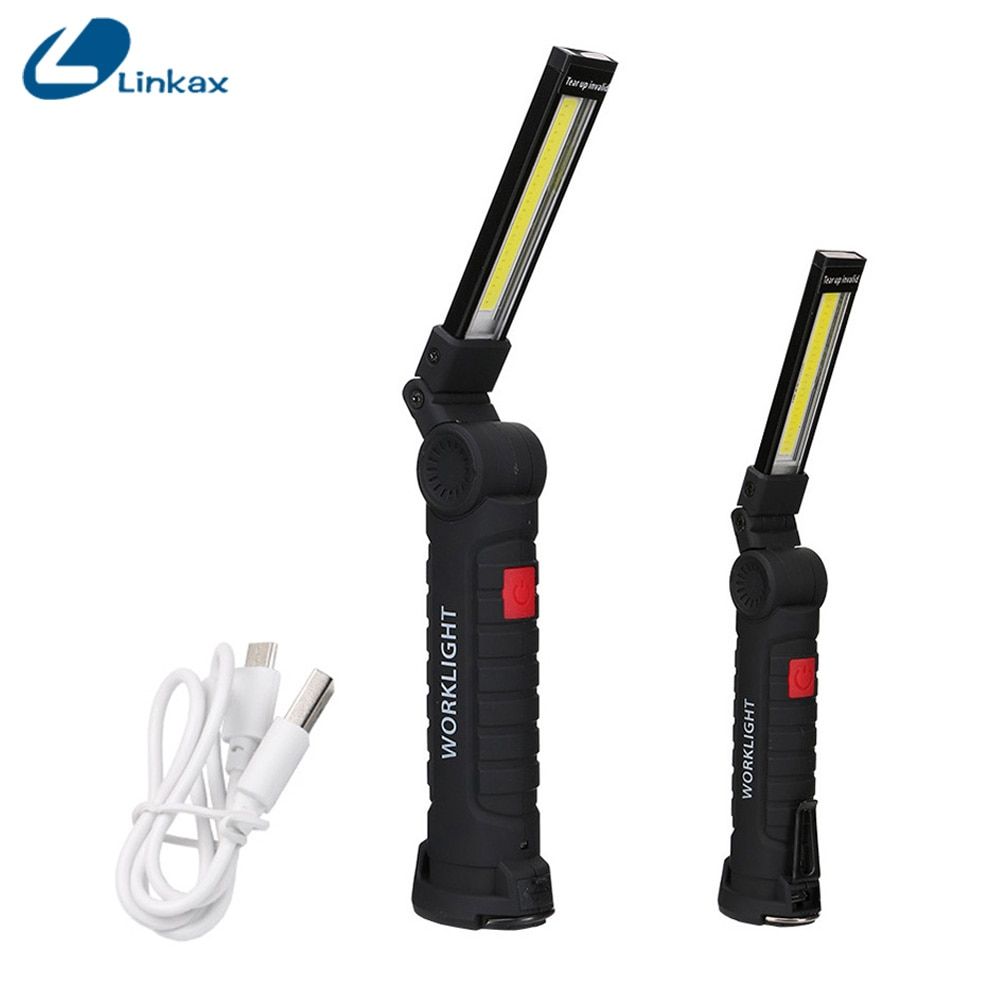 Portable USB Rechargeable 5 Mode COB Flashlight LED Working Light Magnetic COB Torch Lanterna Hanging Hook Lamp Outdoor Camping