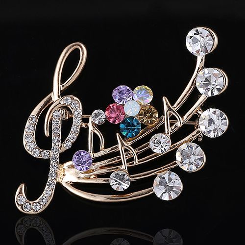 Women's Rhinestone Musical Note Blossom Brooch Pin Jewelry Party Xmas Gift