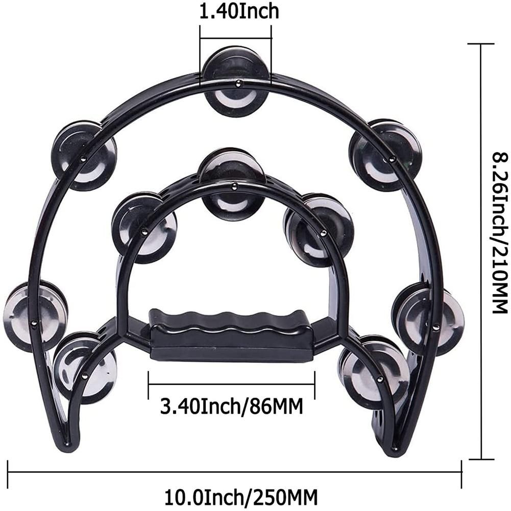 2Pack 10 Inch Double Row Tambourine for Adult,Half Moon