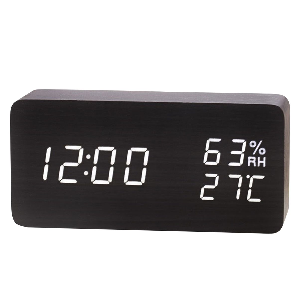 Desk Wooden Alarm Clock With Day Date Temperature Humidity