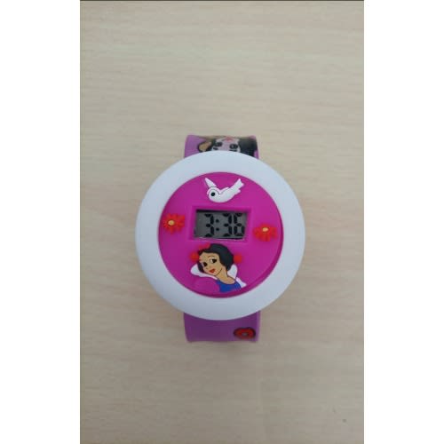 Snow White Cartoon Character Round Face Digital Watch - Purple