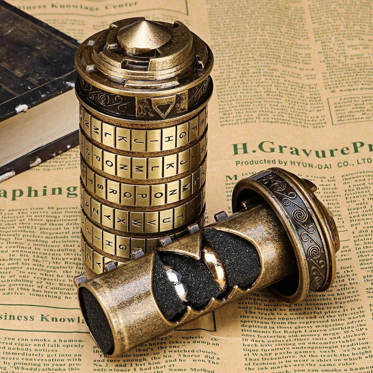 Creative Retro Da-Vinci Metal Cryptex Lock Box Wedding Valentine Gifts -- Red Bronze / Bronze Bronze