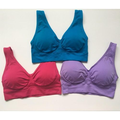 3pcs/set Genie Yoga Running Bra With Removable Pad Seamless Push Up Women Plsize S XXXL Underwear Wireless Fitness Sports Bra(red Purple Blue)