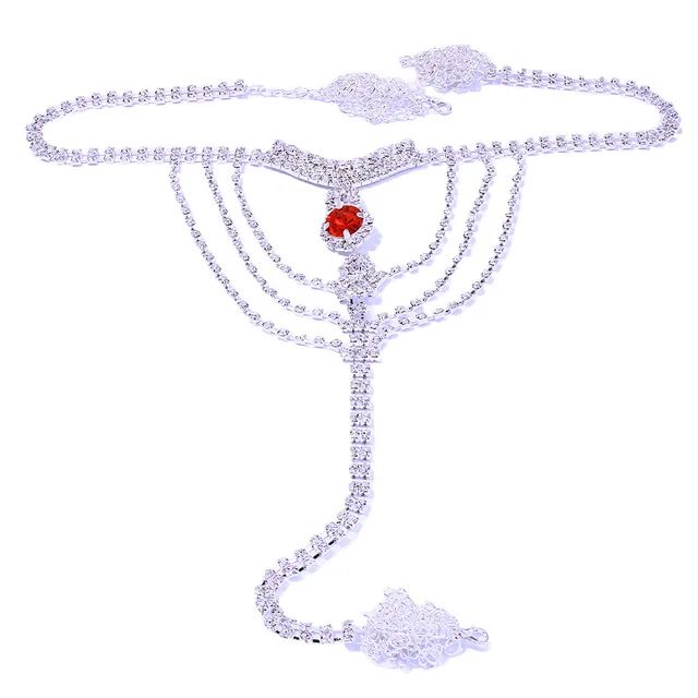 Women Crystal Tassel Underwear Thong Panties Jewelry Silver