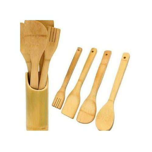 Set of Wooden Spoon With Holder - 4 pcs