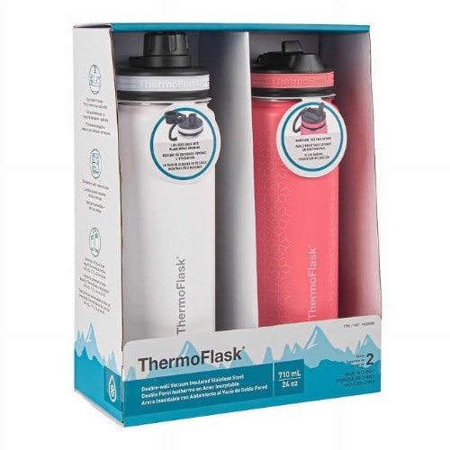 Thermoflask 24oz Stainless Steel Insulated Water Bottles, 2-pack (white And Coral)