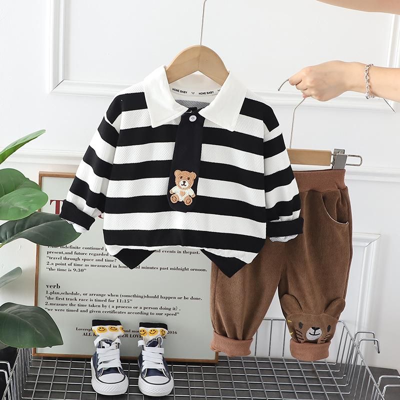 Children'S Clothes 2-Piece Set Striped Tie Shirt + Pants Black