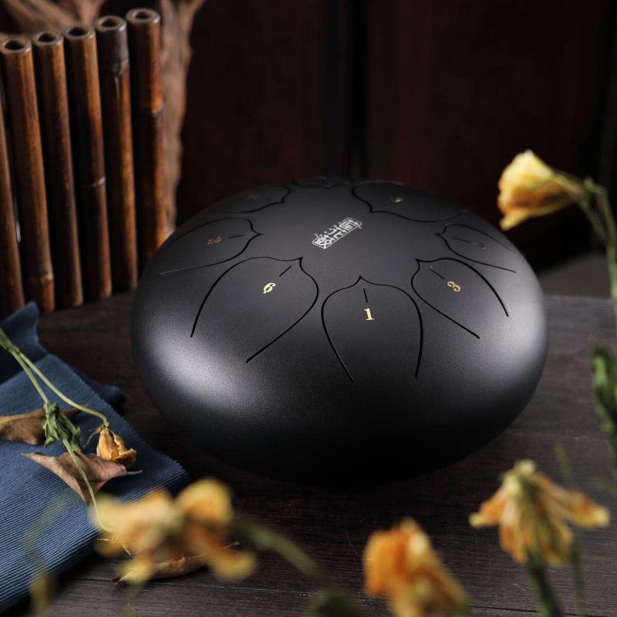 8" Steel Tongue Drum Handpan F Tune 8 Notes Hand Tankdrum With Gift Bag Mallets Ink Black