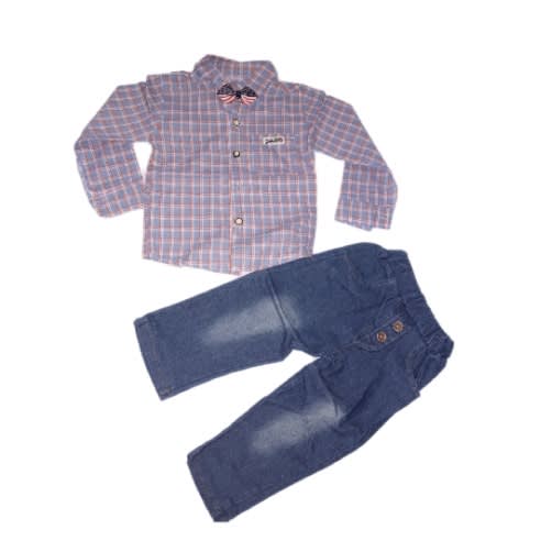 Bow Tie Shirt & Jeans Baby Boy Set - 3 Pcs
