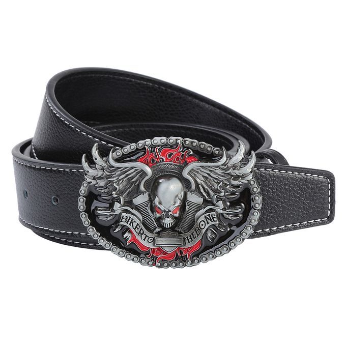Retro Style Men Cowboy Leather Belt Hip Hop W/ Gothic Belt Black
