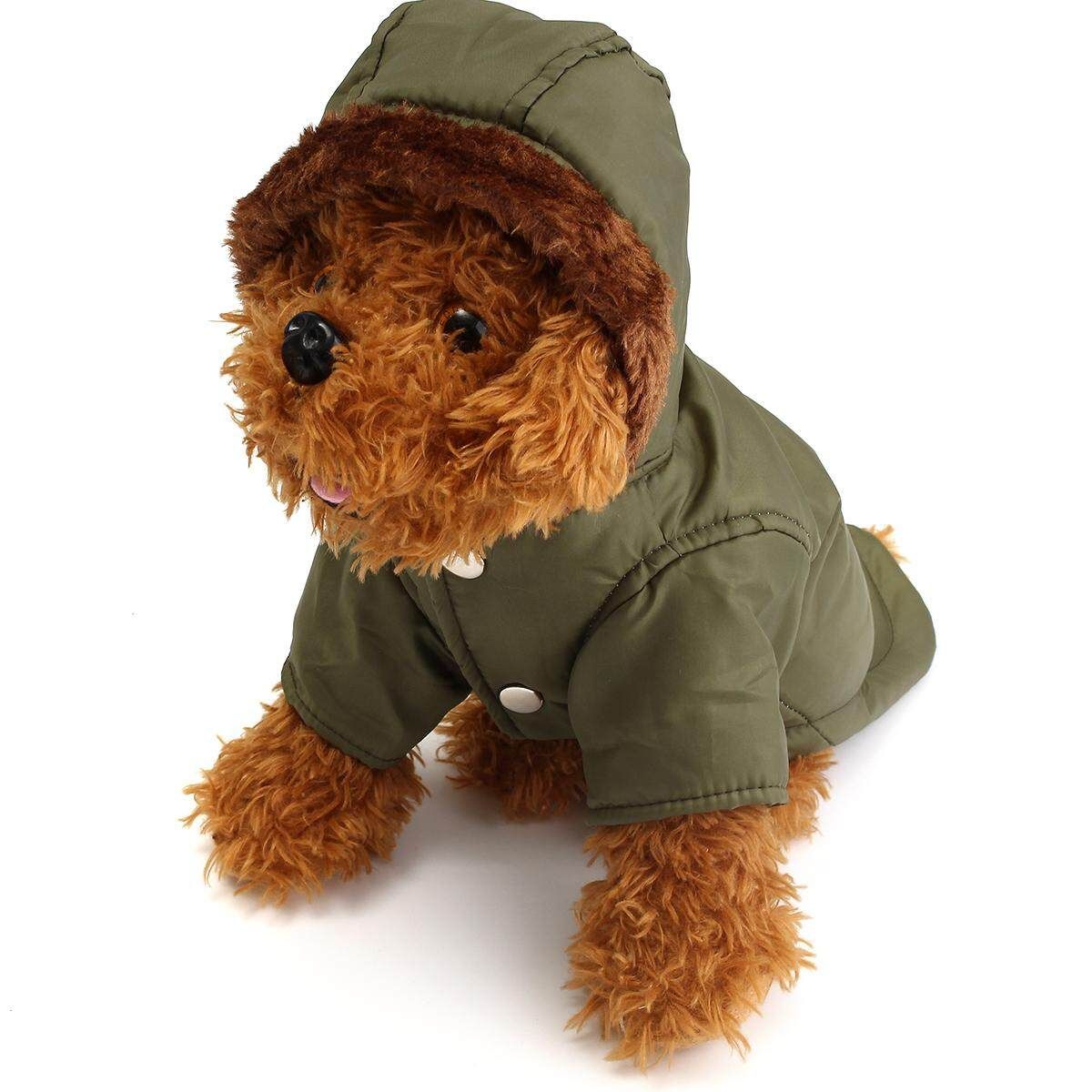 New Pet Dog Nylon Cotton Jacket Warm Coat Puppy Hoodie Winter Clothes XS Army Green