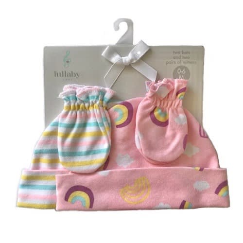 Lullaby Lane Baby Boy Newborn Cap Hat & Mitten Set 4 Pcs Set