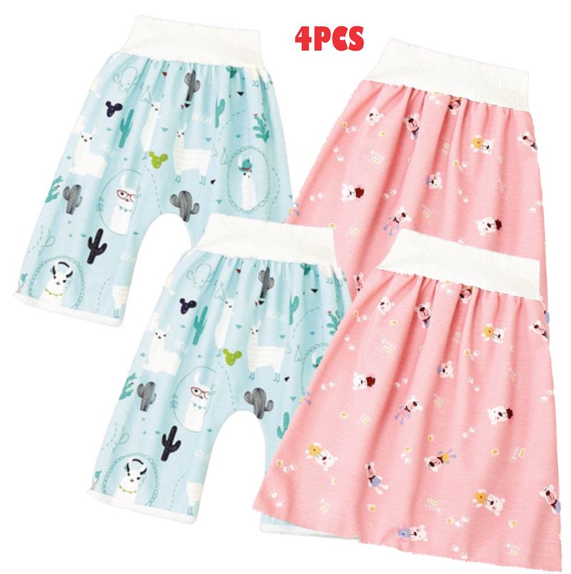 4pcs Children Reusable Urine Absorber Diaper Short & Skirt