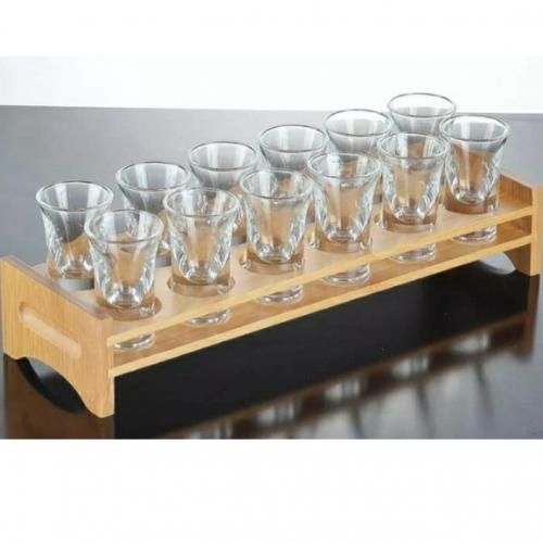Tequila Shot Glasses & Wooden Holder - 12pcs