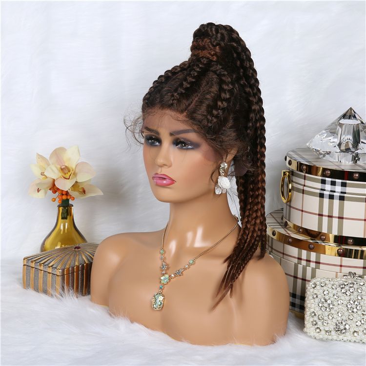 African Four BoX Braided Ladies Wig Women Braide Synthetic Lace Ponytail Hair Wigs For Black Women