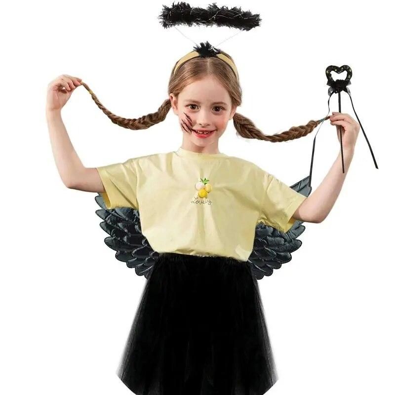 Angel Halloween Costumes For Girls Dark Angel Devil Wings Halo Dress Kit Themed Dress Up Sets For Halloween Carnival Stage