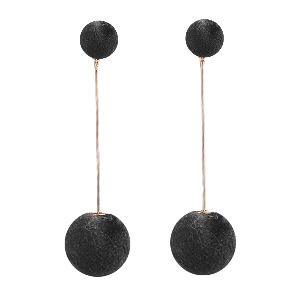 Women Double Faux Fur Ball Long Dangle-Black