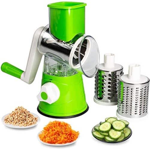 Manual Tabletop Drum Cheese Grater - 3 In 1 Rotary Shredder Slicer Grinder