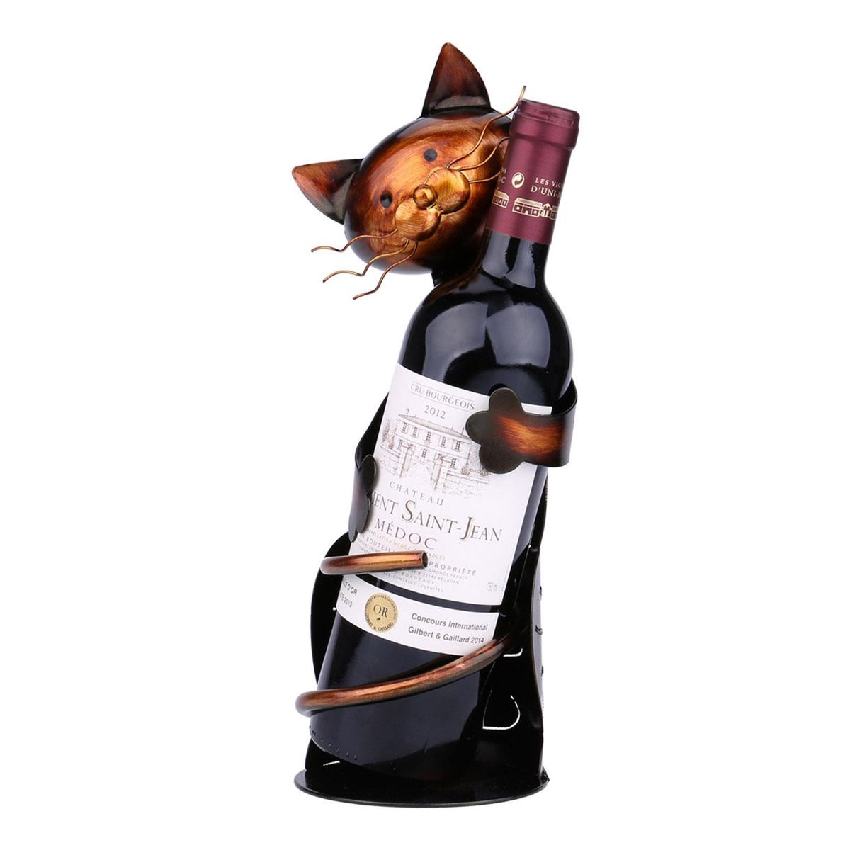 TOOARTS Cat shaped wine holder Wine shelf Metal sculpture Practical sculpture Home decoration Interior decoration Crafts