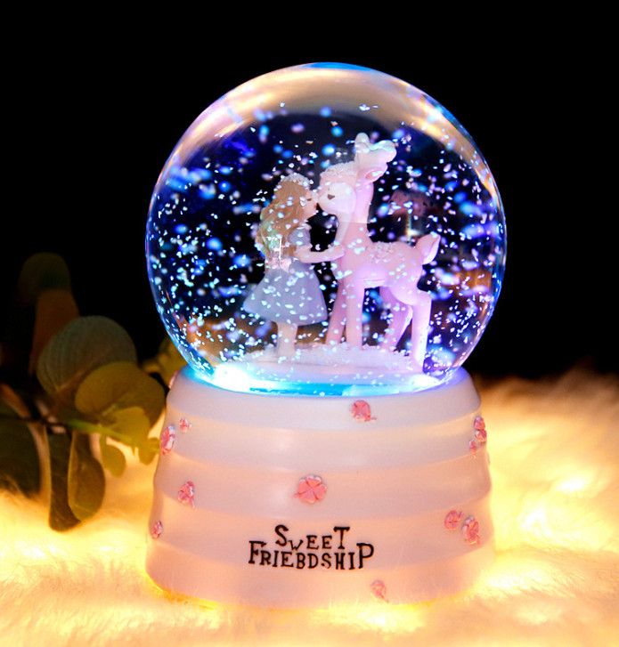 Unicorn Horse Crystal Ball Music Box Girl Birthday Gifts Star Moon Rainbow-8cm Ball