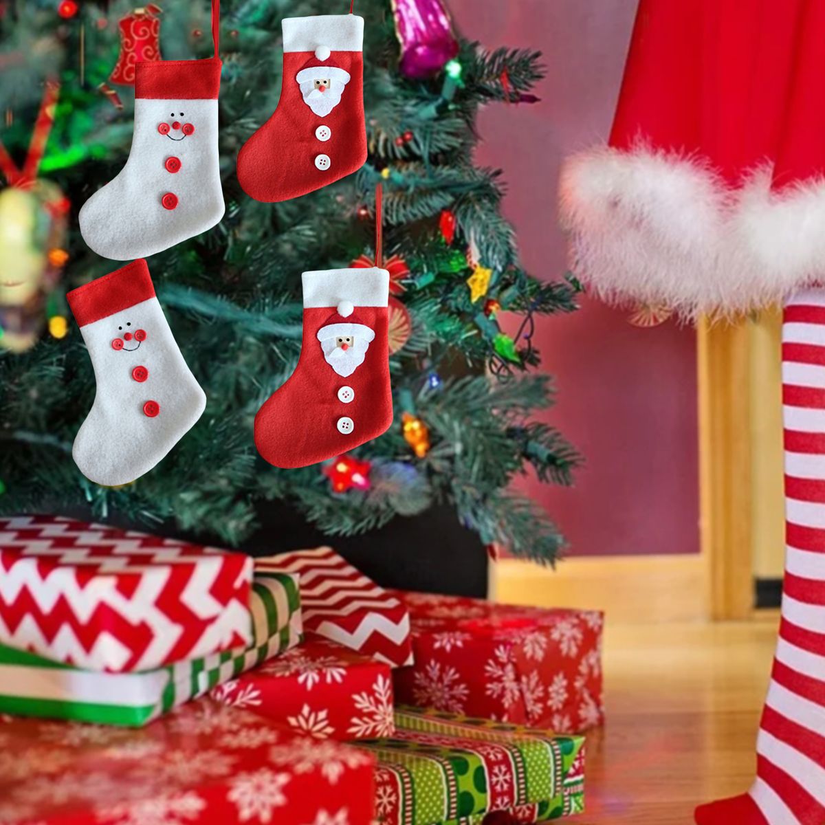 4Pc Lovely Cloth Felt Christmas Stockings  Holiday Hanging Decoration