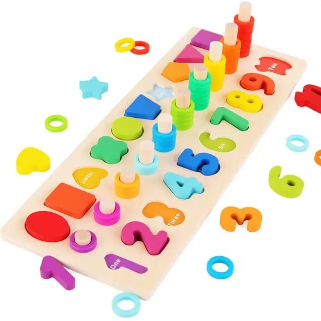 Wooden Blocks Puzzle Sorting & Stacking Number Counting Board