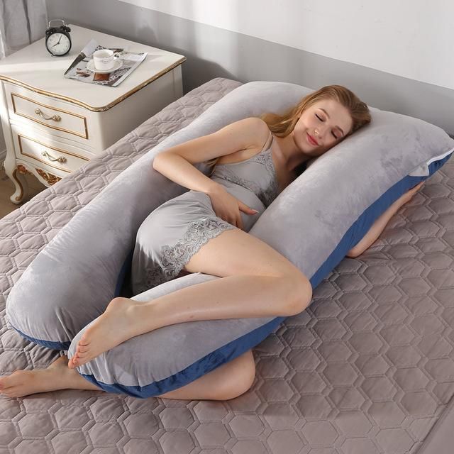 Bedding Full Body Pillow For Pregnant Women U-Velvet-navy Gray