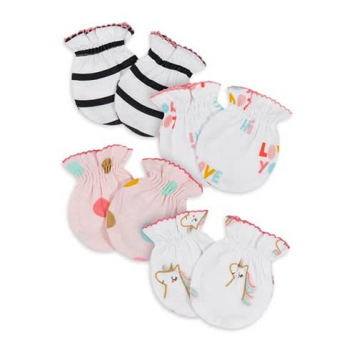 Organic Cotton Baby Girls Rainbow Mittens - 4pairs